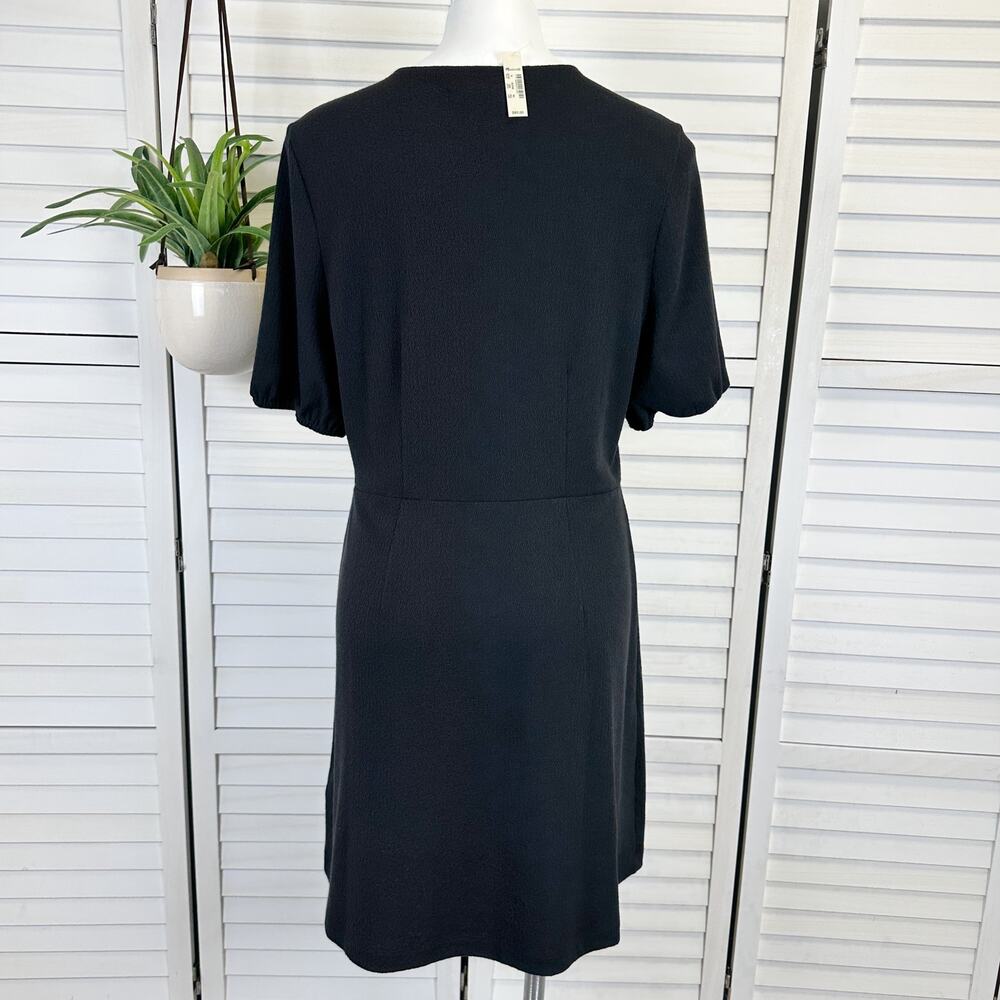 New Madewell Black Cross Front Button Dress Faux Wrap Puff Sleeve Retro Size XL - Picture 7 of 12